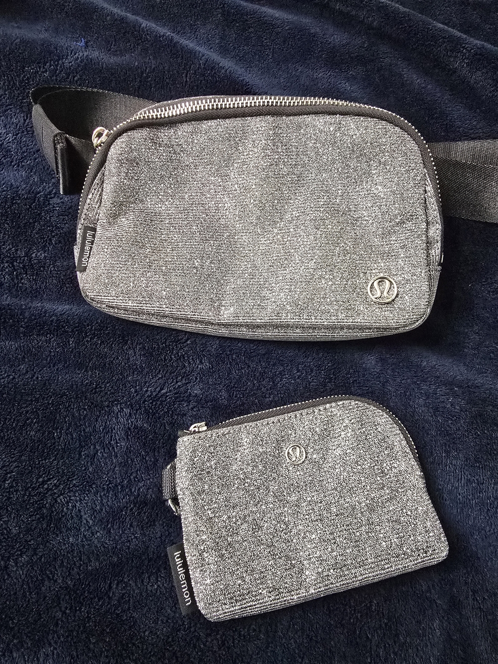 RARE Lululemon Glitter Everywhere Belt Bag 1L + Nano Pouch Set Grey Shimmer